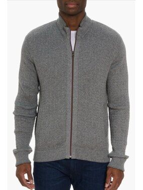 Robert Graham Mens Gray Full-Zip Textured Cotton Sweater Small warm fall winter